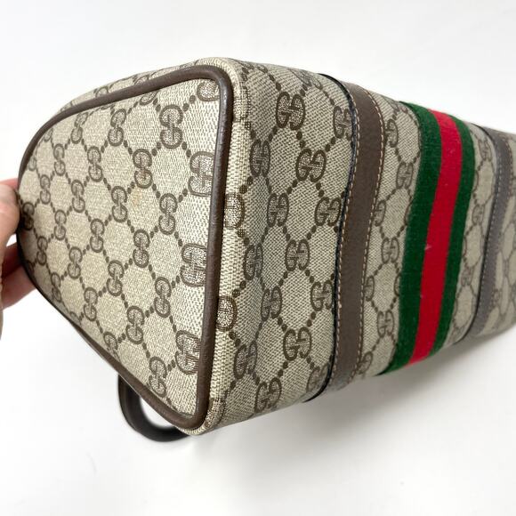 Gucci GG Supreme Monogram Web Vintage Boston Bag Canvas Leather Beige Brown - Picture 9 of 16